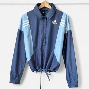 NWOT Women’s Blue Color Block Modern Vintage Adidas Button Up Track Jacket. M